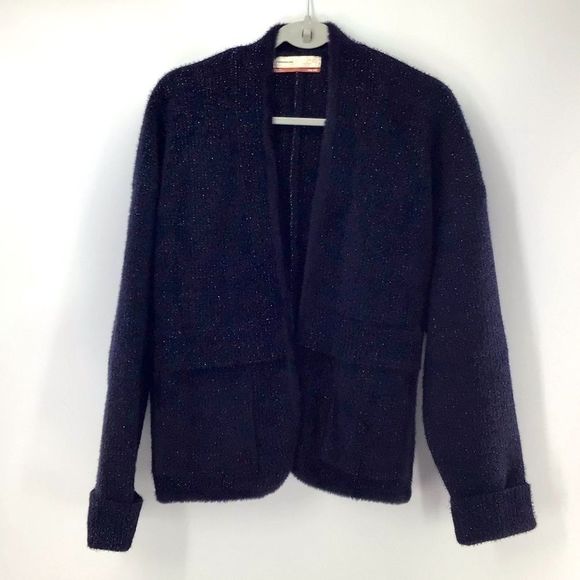 Pilcro & the Letterpress Navy Blue & Metallic Silver Cardigan One Size Fits Most - Picture 1 of 9